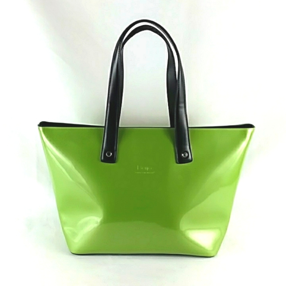 Beijo Lime Patent Tote with Black Handles